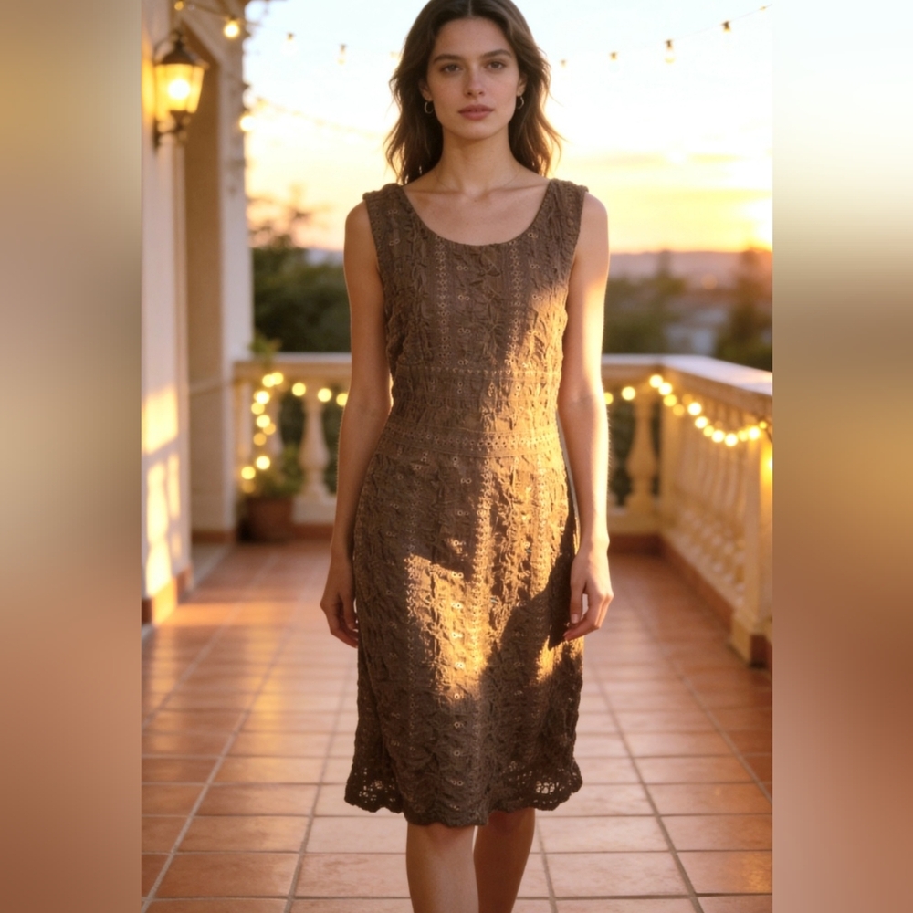 Coldwater Creek Textured Brown Midi Dress